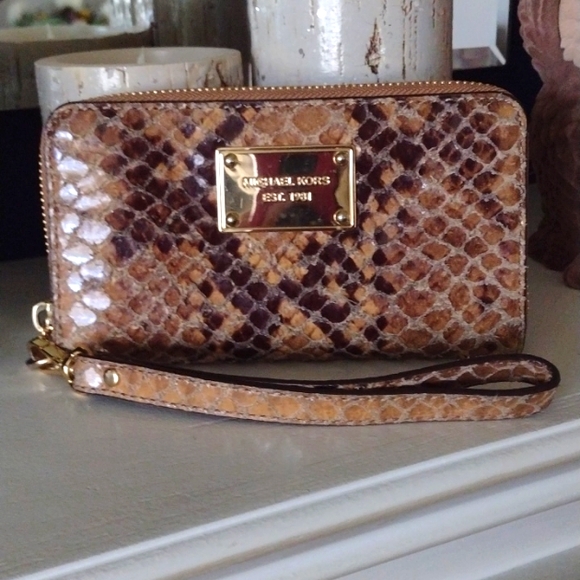 Michael Kors Handbags - SOLD!!!  Michael Kors Snakeskin Wristlet/Wallet EUC